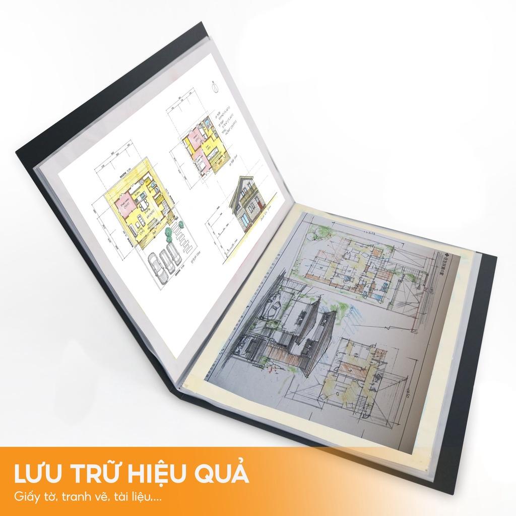 Bìa Lá A3 Clear Book AO+, Bìa PP/ 20 Lá Đựng Tài Liệu, Tranh Vẽ