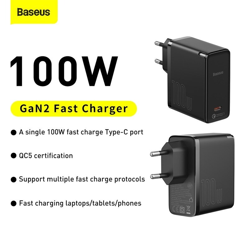 Bộ sạc siêu nhanh Baseus GaN2 Fast Charger 1C 100W (GaN2 Technology, QC5.0/QC4.0/PD3.0/ PPS Multi Quick Charge Protocol Support) - Hàng Chính Hãng