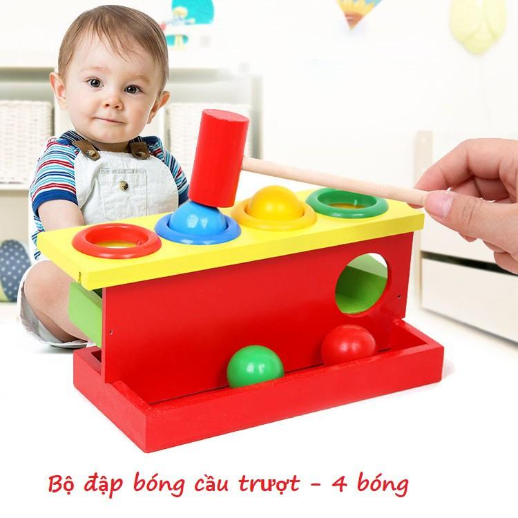 Đồ chơi gỗ đập bóng hình ray trượt cho bé phát triển kỹ năng KB216029