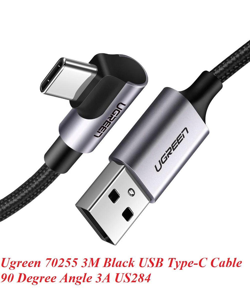 Ugreen UG70255US284TK 3M màu đen cáp USB đầu Type-C bẻ góc 90 độ 3A - HÀNG CHÍNH HÃNG