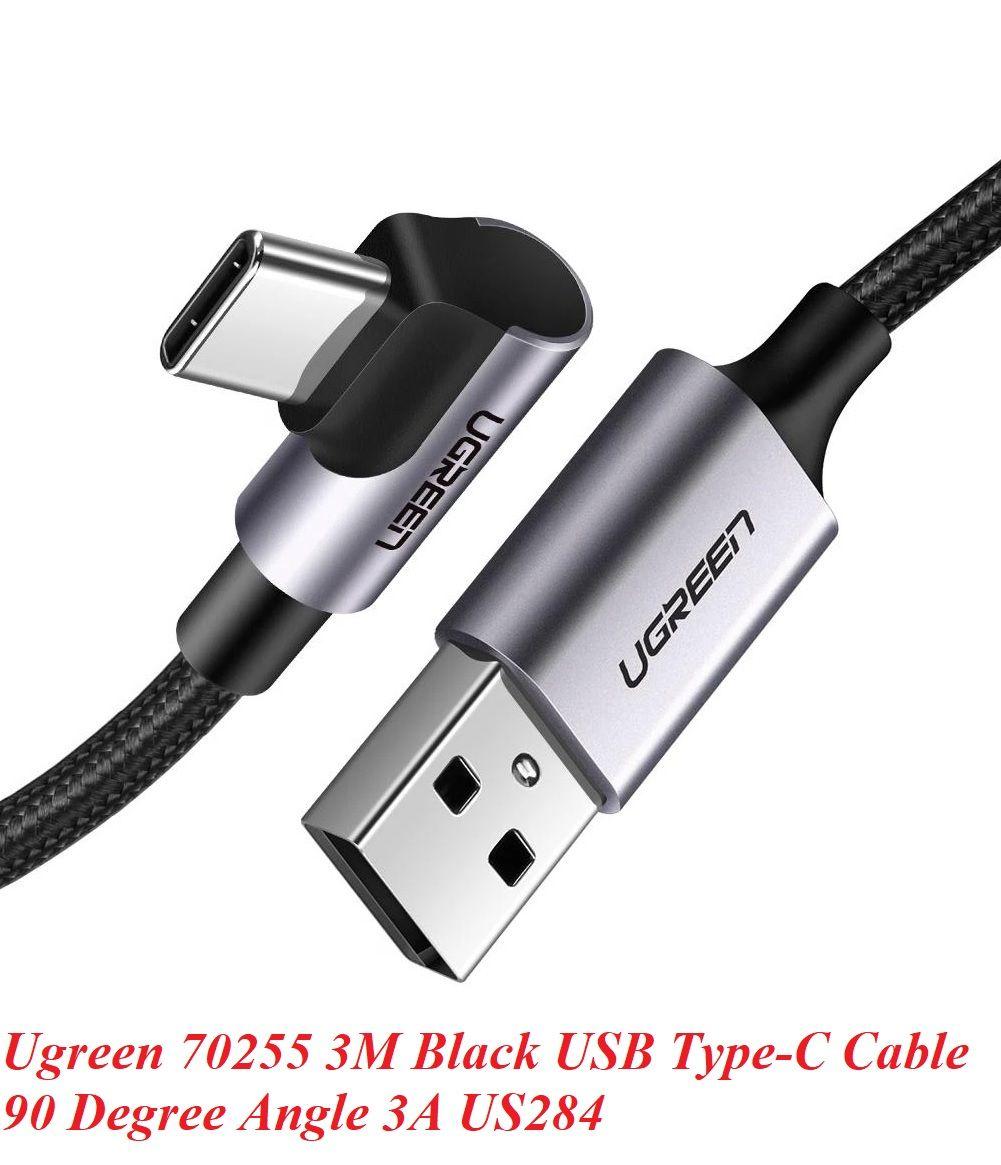Ugreen 70255 3M màu đen cáp USB đầu Type-C bẻ góc 90 độ 3A Ugreen US284 - Hàng Chính Hãng