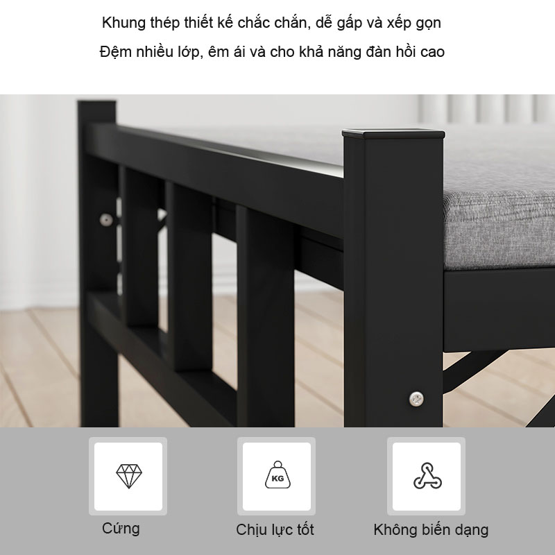 HOT Giường gấp khung sắt 120cm kèm tựa lưng và Đệm cao cấp - Giường ngủ khung sắt có tựa lưng Gấp gọn đa năng PR01