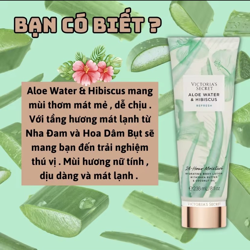 Victoria Secret Aloe Water & Hibiscus Chính Hãng - Body Mist Victoria Secret 250ml - Lotion Victoria Secret 236ml