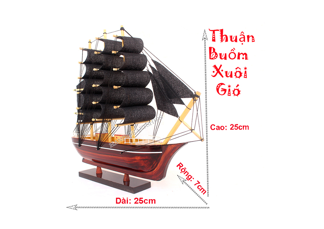 (Sẵn sàng trưng bày)Combo 2 thuyền buồm PHONG THỦY 25cm&amp;20cm (đen-trắng) có hỗ trợ ship