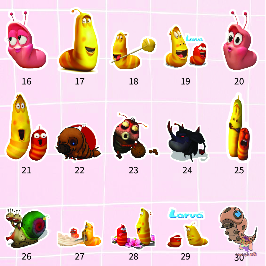 Miếng dán Stickers chủ đề Ấu trùng tinh nghịch (Larva)