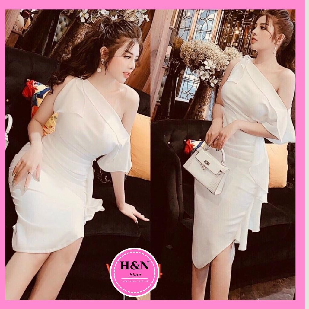 Váy body lệch vai thiết kế, váy body lụa dự tiệc sang chảnh - H&amp;N Store
