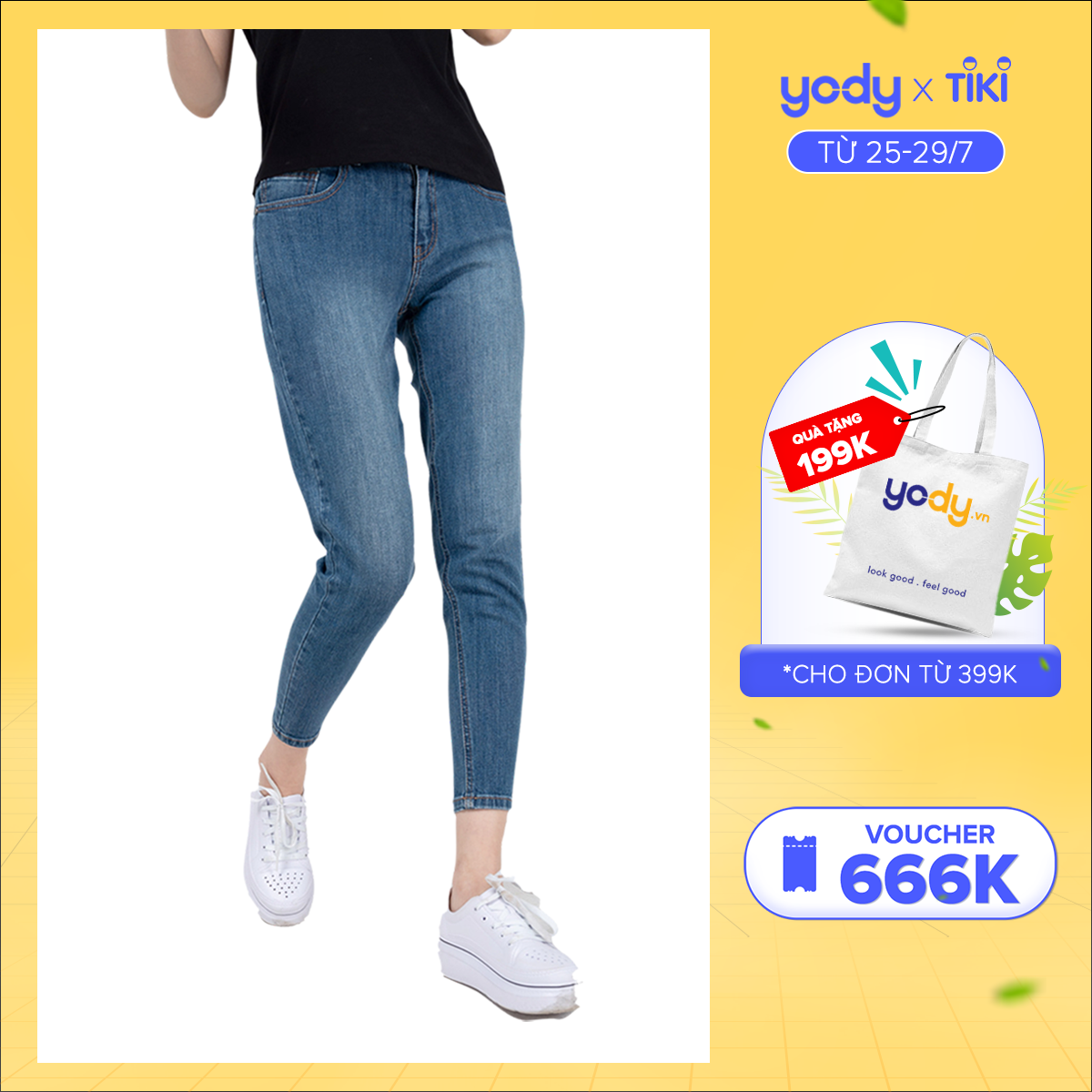 Quần jeans nữ YODY boyfriend tôn dáng co giãn chất giữ form QJN4014