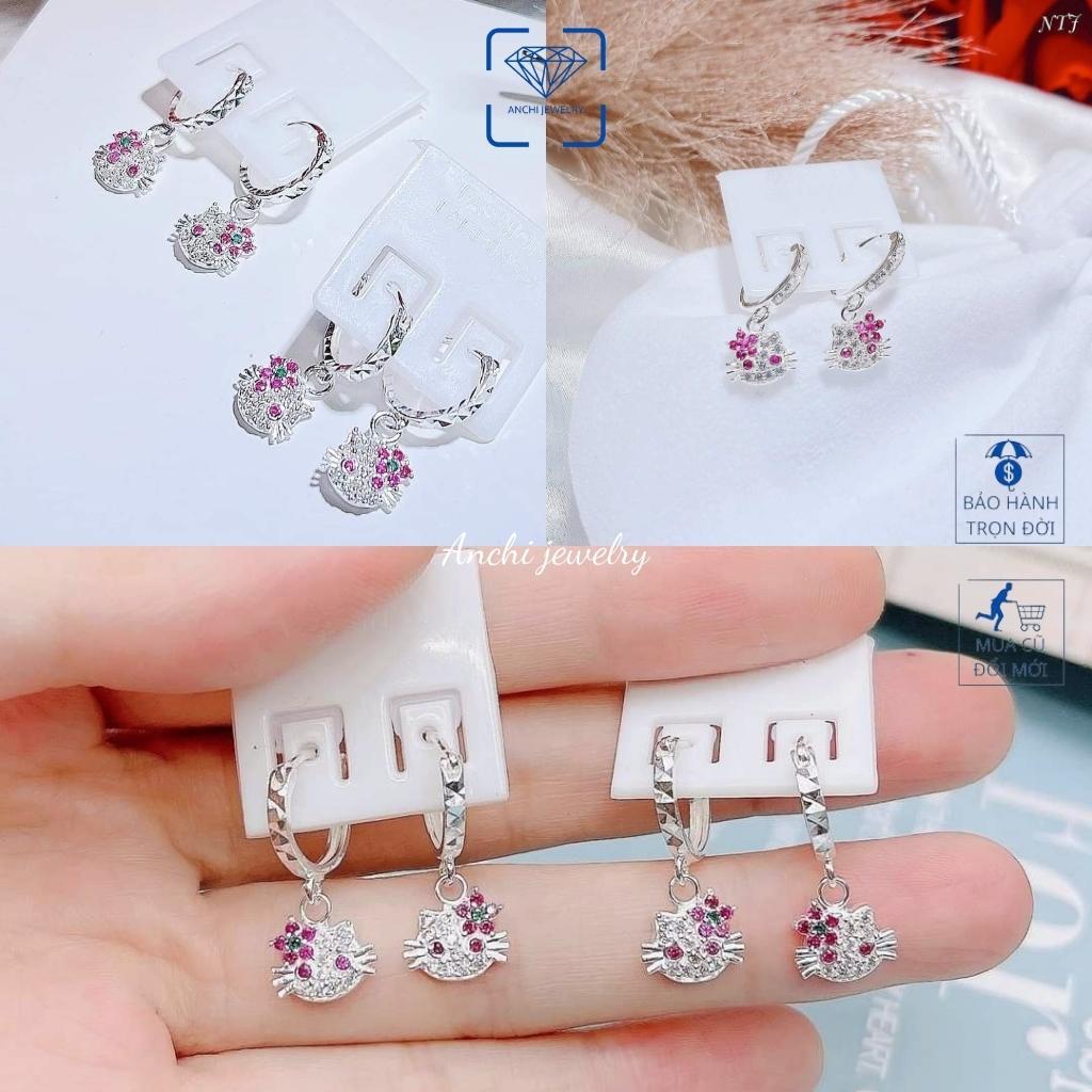 Bông tai hello kitty, khuyên tai bạc cho bé, hoa tai trẻ em, trang sức bạc Anchi