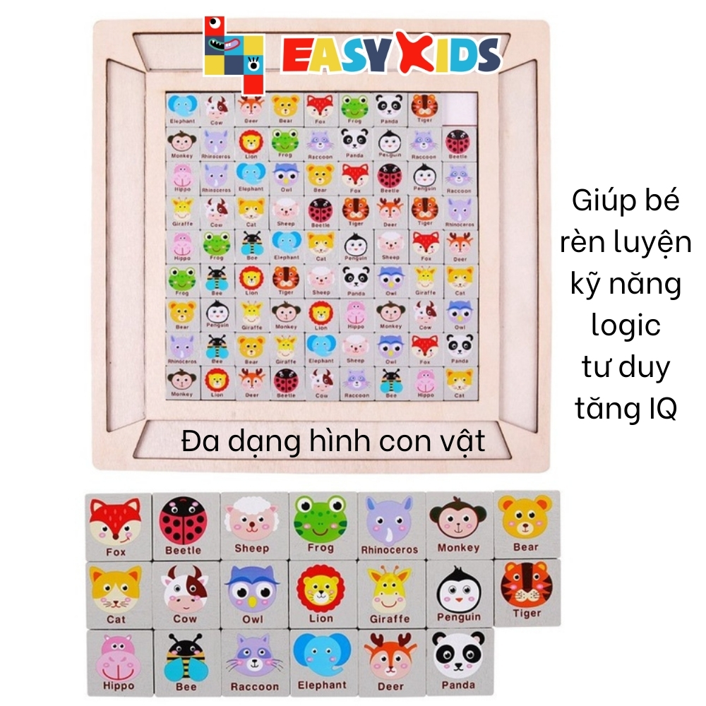 Đồ Chơi Giải Đố Puzzle Bằng Gỗ Xếp Hình Ghép Nối 80 Hình Tiếng Anh, Đồ Chơi Trí Tuệ Tăng IQ Cho Bé