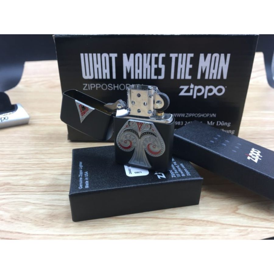 Bật Lửa Zippo Spade Emblem Black Matte Chính Hãng Usa