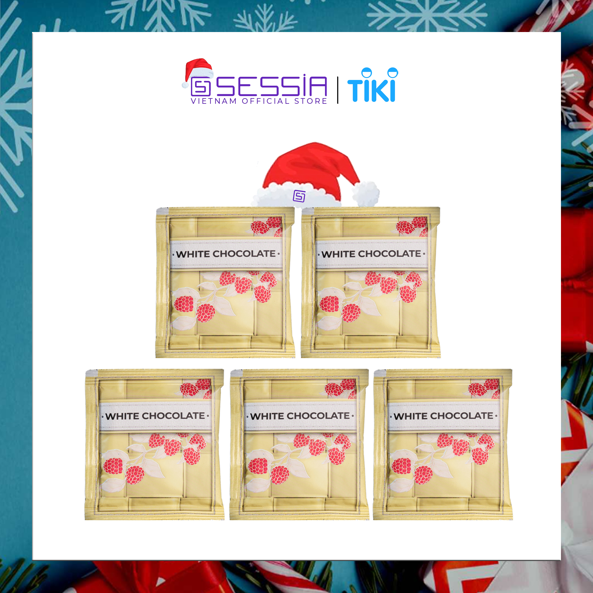 Combo 5 Gói Socola Trắng Premium Với Quả Mâm Xôi Và Nhân Sâm Trắng Thượng Hạng COFFEECELL - Vị ngọt quyến rũ không chứa calo - Hàng Chính Hãng