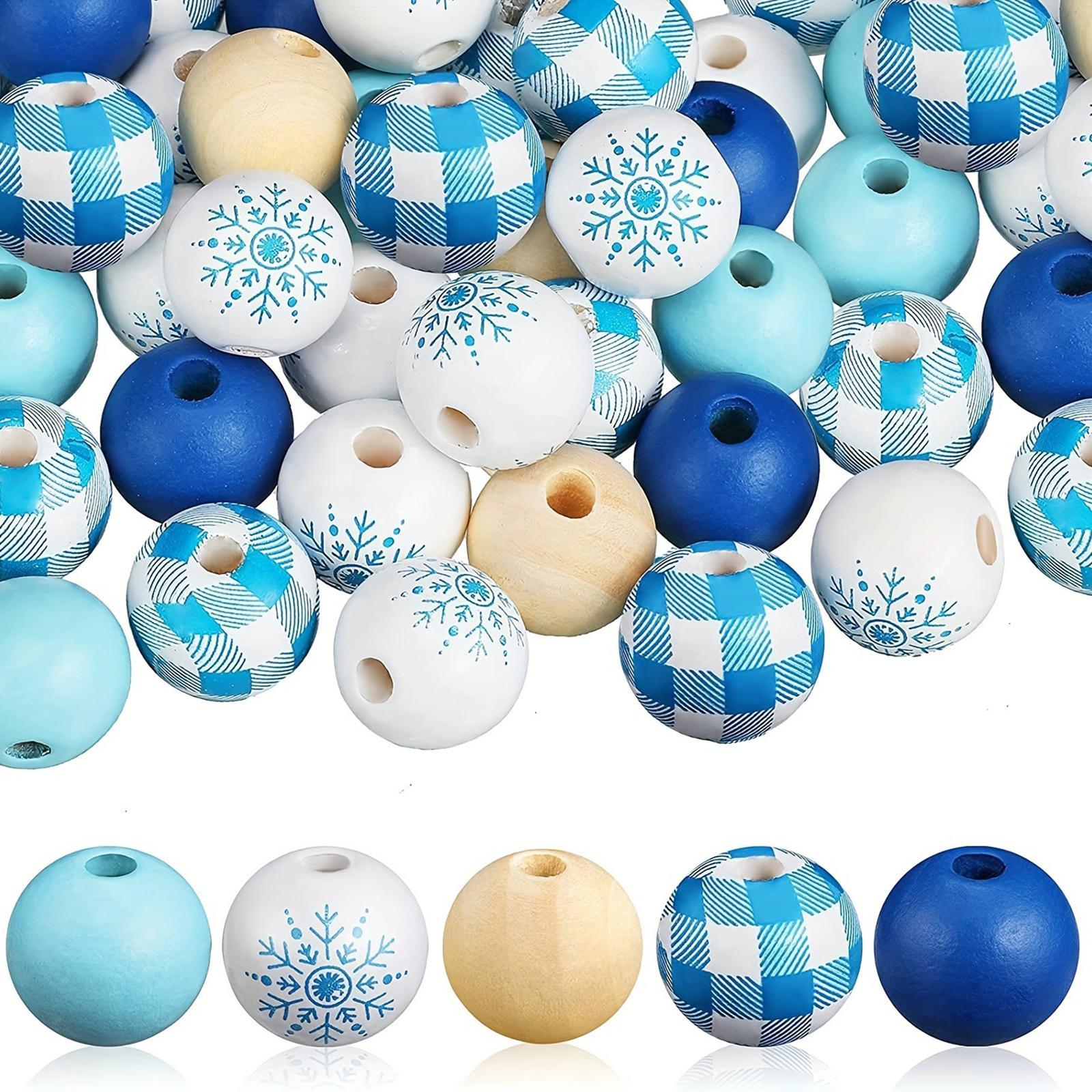 50x Winter Wooden Beads Loose Spacer Beads Decoration Kids Adults Snowflake Craft Beads for Jewelry Making Findings Bracelets