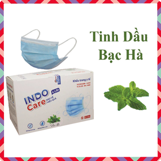 [ComBo Du Lịch 20] cái Khẩu Trang Tinh Dầu Bạc Hà Chống Say Tàu Xe - Khử Mùi Hơi Thở INDO CARE / Kháng Khuẩn 99% 4 lớp + Chai Nước Rửa Tay Khô chiết xuất Lá Ổi 100ml