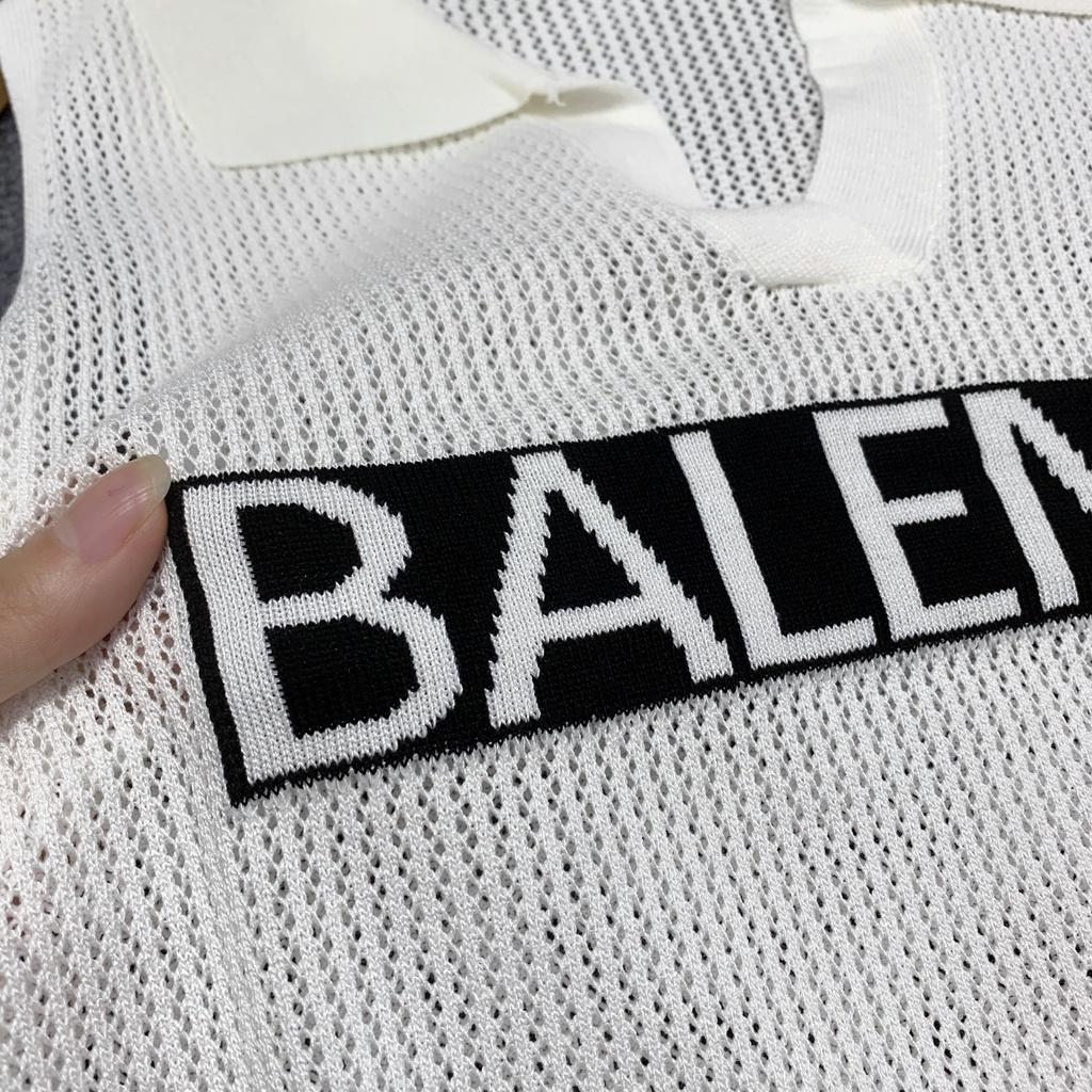 Áo lưới len Montoghi dệt kim BALEMAI cổ polo dáng vừa hàng Quảng Châu cực xinh