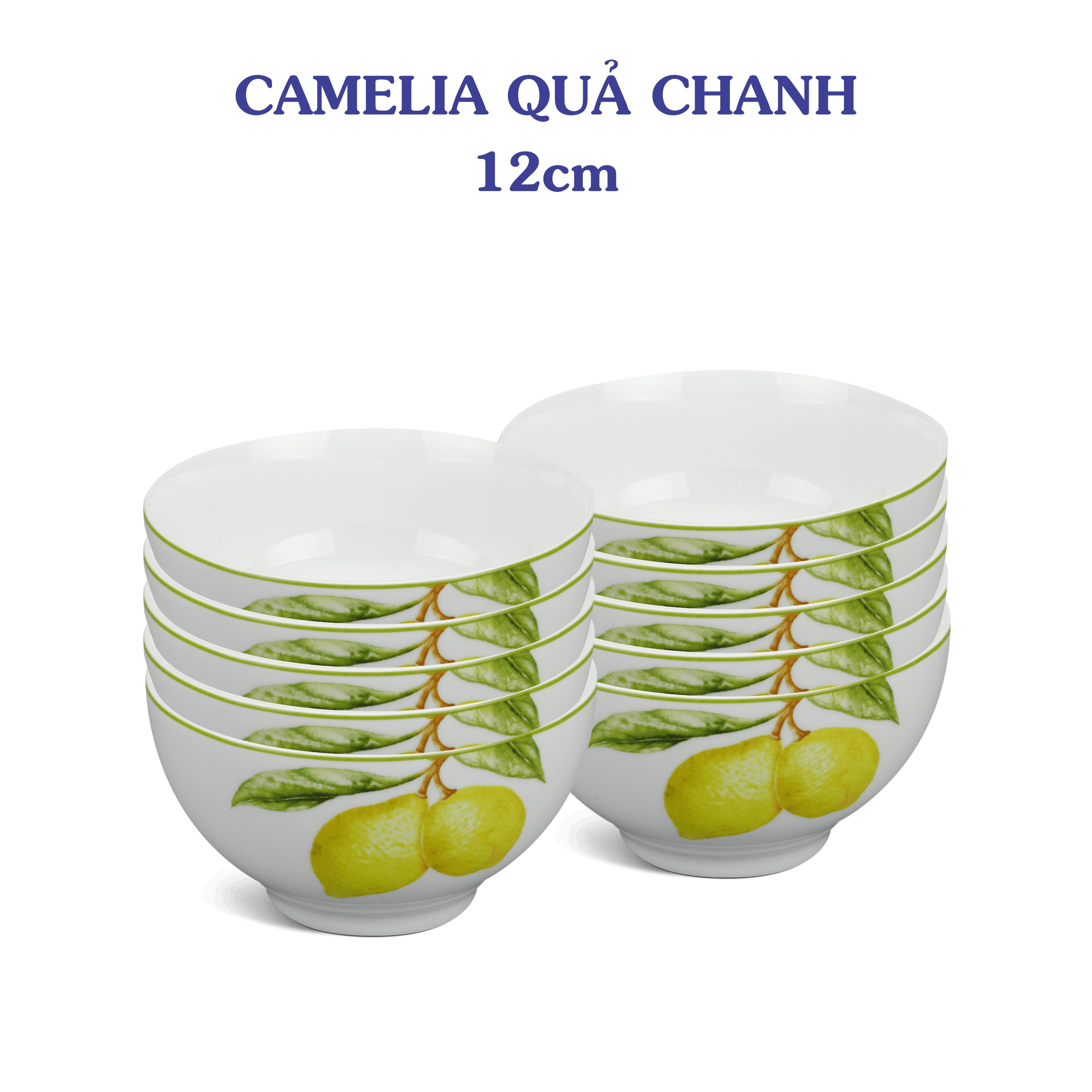 Bộ 10 chén cơm 12cm Camellia Quả Chanh bằng sứ cao cấp, đẹp, dùng gia đình, tặng quà