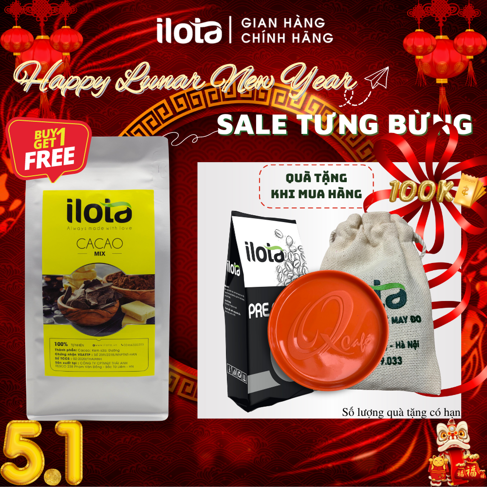 Cacao sữa 3in1 hoà tan Ca cao mix nguyên liệu pha chế uống liền kiểu milo ILOTA gói 1000gr