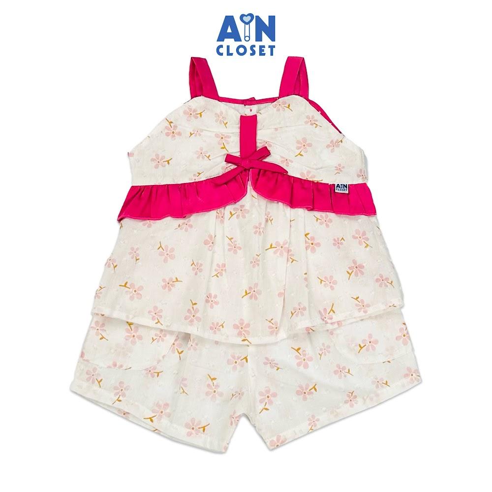Bộ quần áo ngắn bé gái họa tiết hoa Dây Nơ hồng cotton hạt - AICDBGTKKIOX - AIN Closet