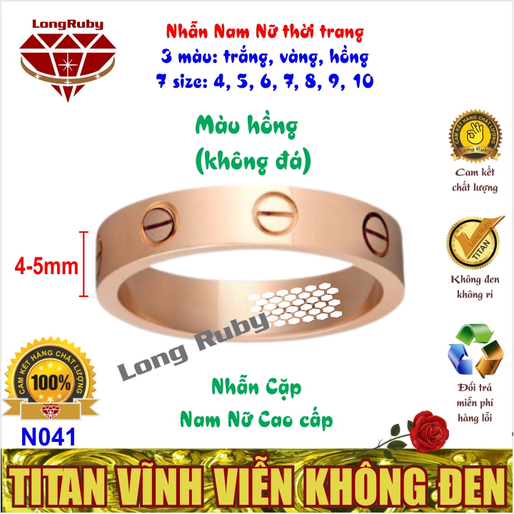Nhẫn Cặp Đôi Nam Nữ Titan Đính Đá Sang Trọng | Nhẫn Thời Trang màu Trắng Vàng Hồng - N041T
