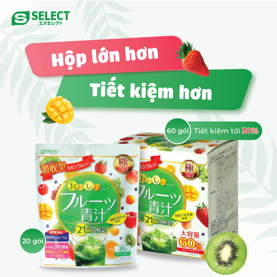 Bột lá đại mạch non, rau xanh và trái cây S Select Nhật Bản