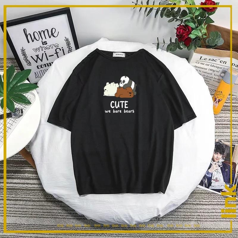 Áo thun unisex GẤU WE BARE BEAR tay lỡ dáng rộng (Đen, Trắng, Xanh, Vàng)