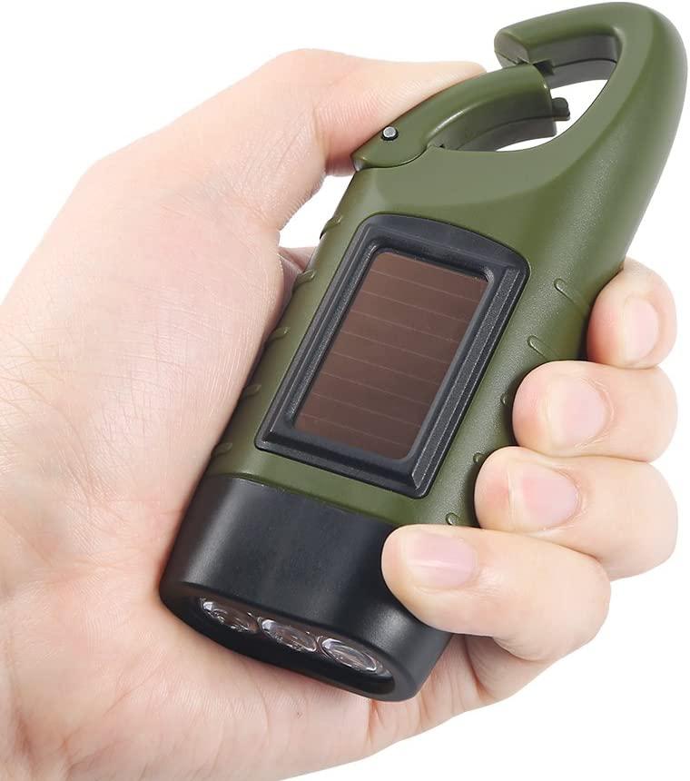 Gói Đèn Pin Quay Tay Chạy Bằng Năng Lượng Mặt Trời, Đèn Pin LED Sạc Khẩn Cấp, Đèn Pin Sinh Tồn, Đèn Pin Dynamo Chụp Nhanh Carbiner Cho Thể Thao Ngoài Trời, Màu Xanh Lá Cây