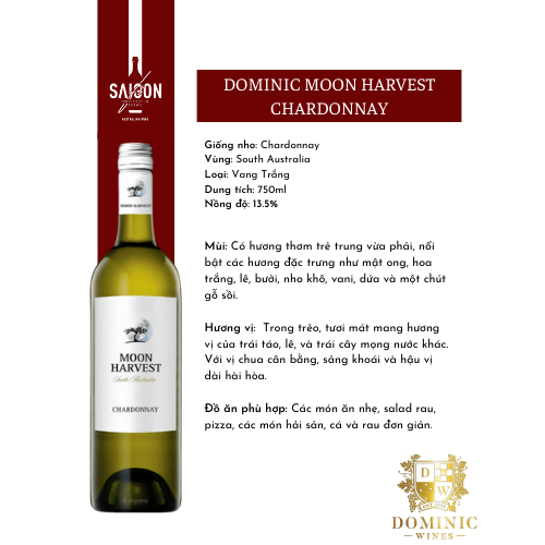 Rượu vang trắng Dominic Moon Harvest Chardonnay 750ml 13.5%Acl