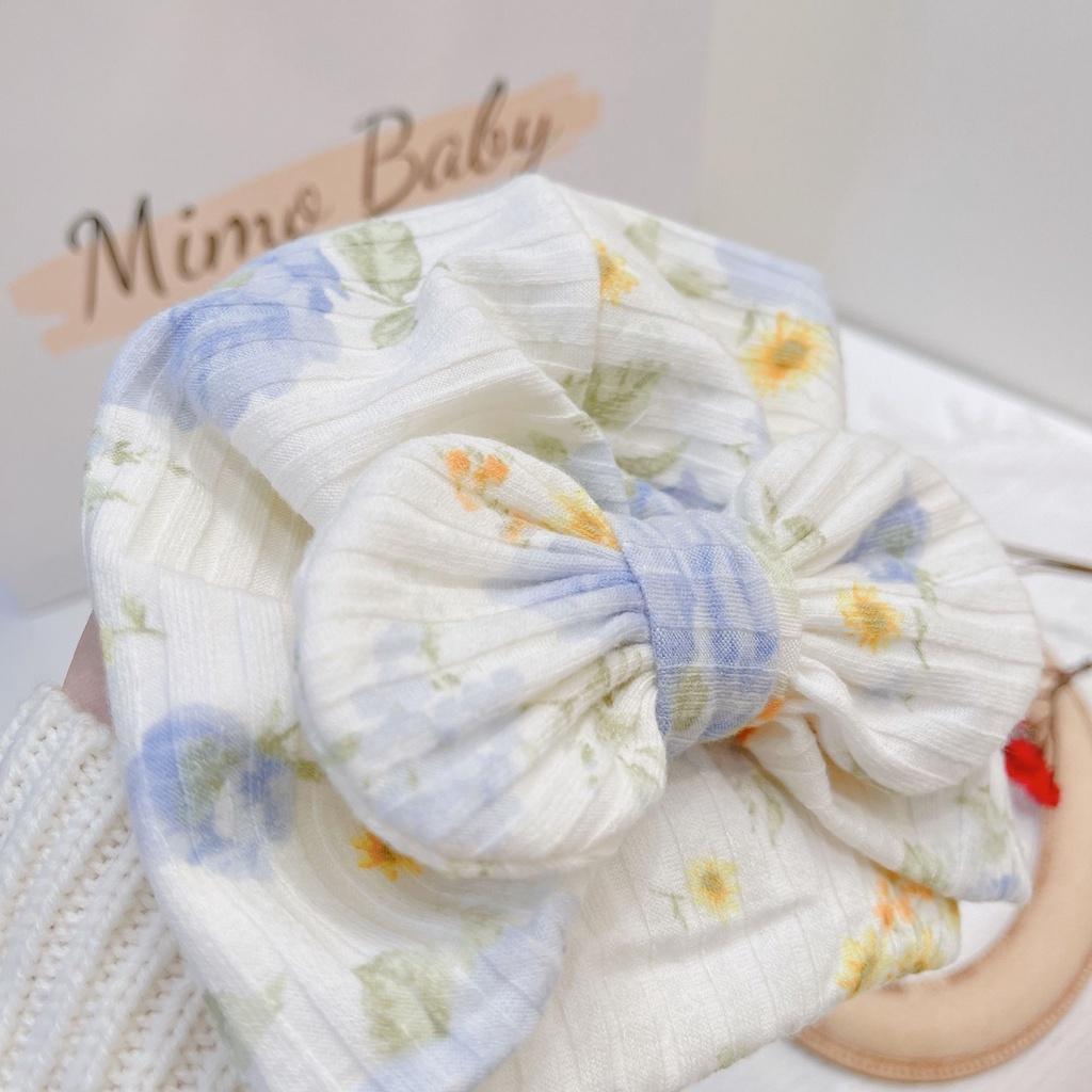 Mũ nón turban nơ trắng hoa xanh đáng yêu cho bé 6-10kg Mimo Baby MTB68