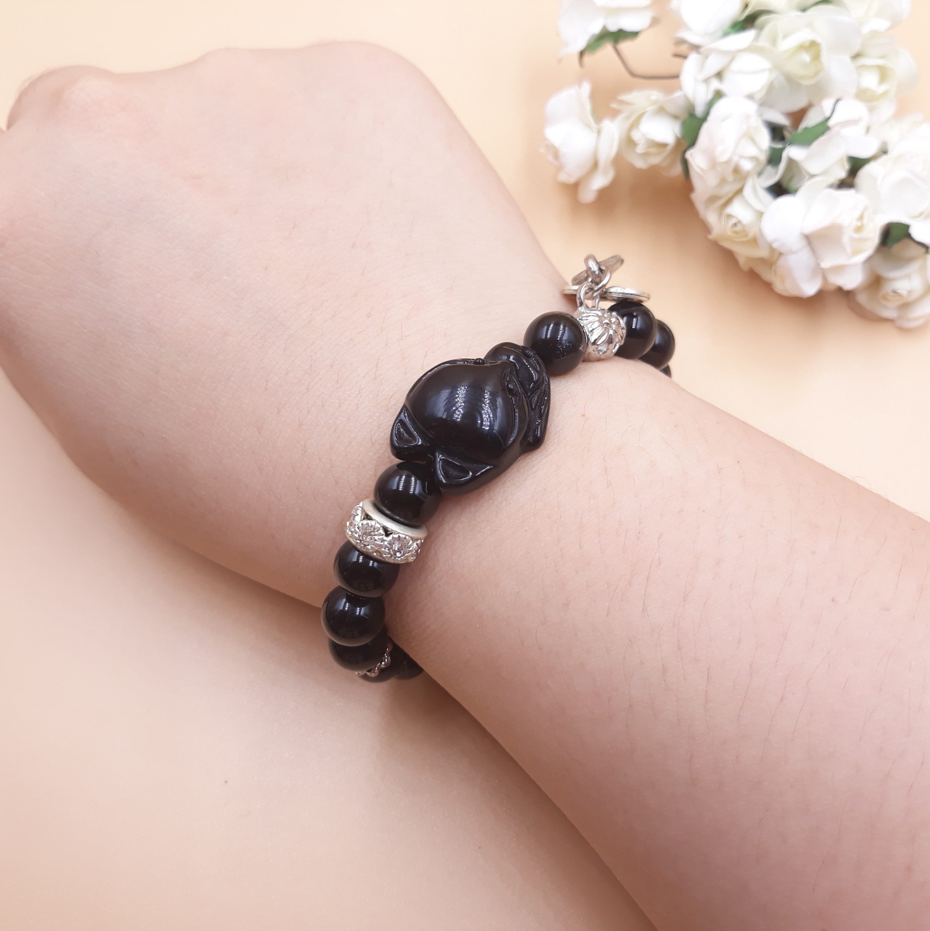 Vòng Tay Hồ Ly Baby Đá Đen Malaysia Phối Đá Đen Malaysia Mix Charm