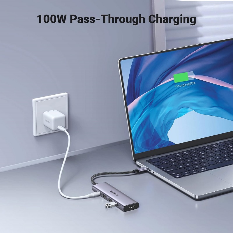 Hub USB Type-C 5 trong 1 Ugreen 15596 CM511, 1x HDMI 4K@30Hz, 3x USB-A 3.0, USB-C PD 100W hàng chính hãng