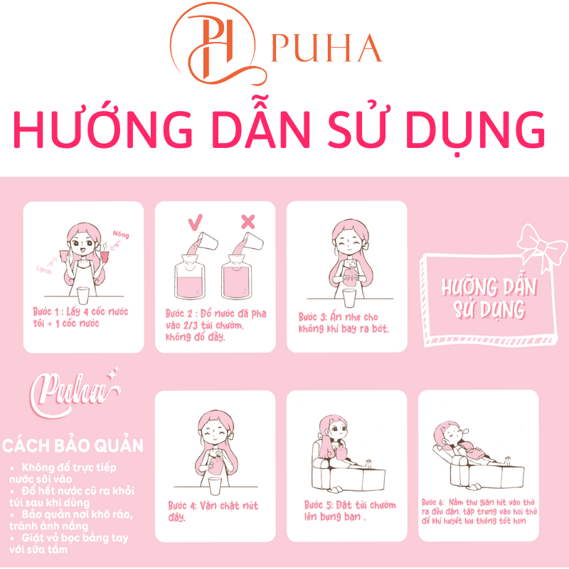 Túi trườm nóng bụng kinh nguyệt PUHA 350ml, túi chườm ấm bụng cho bạn nữ giảm đau