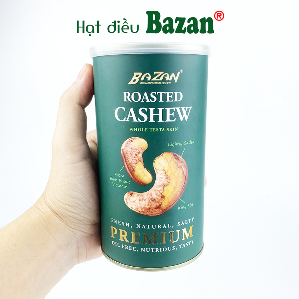 Hạt điều rang muối Bazan Bình Phước nguyên hạt dinh dưỡng A+ loại 1 hộp 225g cao cấp
