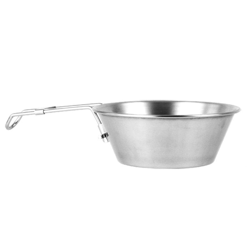 Stainless Steel Bowl Portable Cup 12 Inch Wide Mouth Pot with Foldable Handle for Outdoor Camping & Picnic
