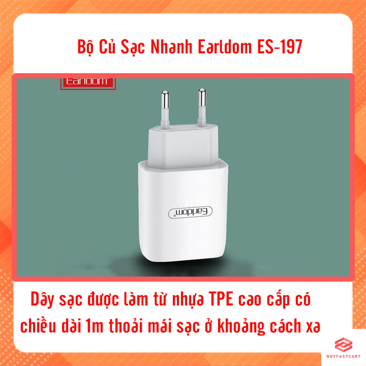 Bộ sạc nhanh type c 2.1A Earldom ES-197 kèm dây - Hàng chính hãng