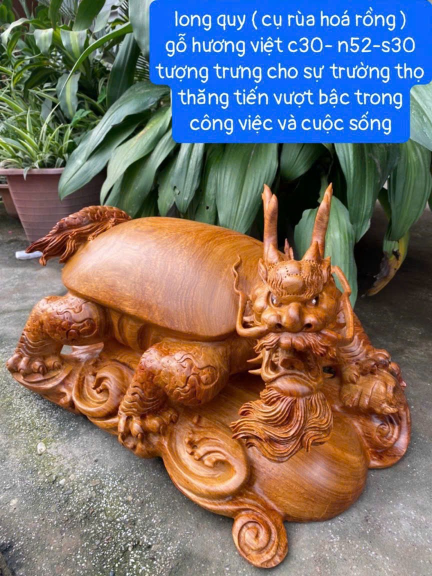 Tượng long quy phong thủy bằng gỗ hương