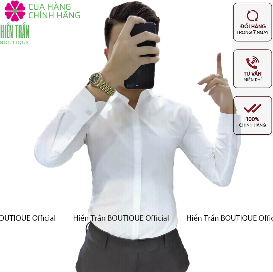 Áo sơ mi nam Hiền Trần BOUTIQUE giấu cúc vải chống nhăn, phong cách Hàn Quốc
