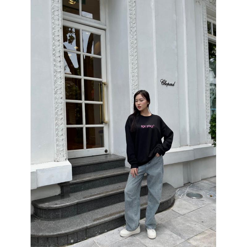 [Mã INBAU300 giảm 10% đơn 250K] Áo Sweater Local Brand Unisex Richky Premium Sweater BlackPink - RKS03