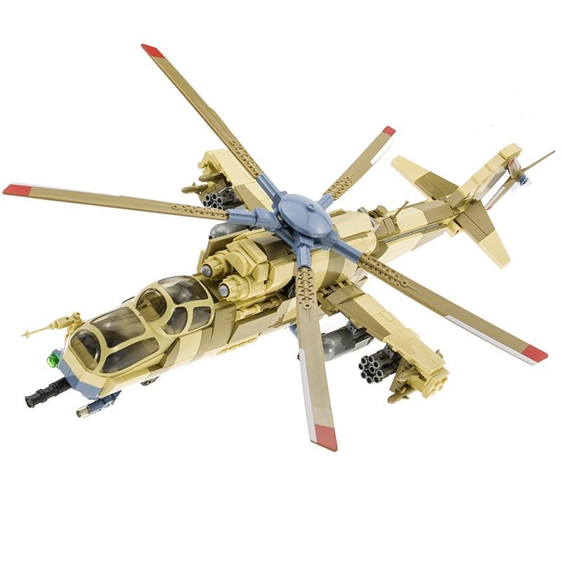 Đồ chơi Lắp ráp Máy bay Trực thăng quân sự Mil Mi-24, SY1675 Xếp hình thông minh, Mô hình máy bay