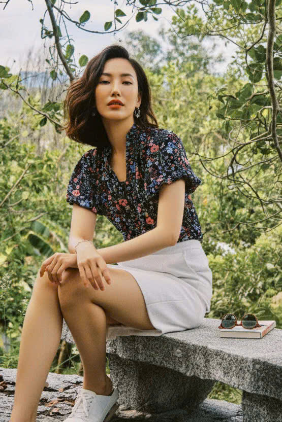 Áo Tay Phồng Điểm Ngọc, Áo Tay Phồng Cổ Lọ Thấp Chiffon Voan Hoa thời trang thiết kế Hity Top231