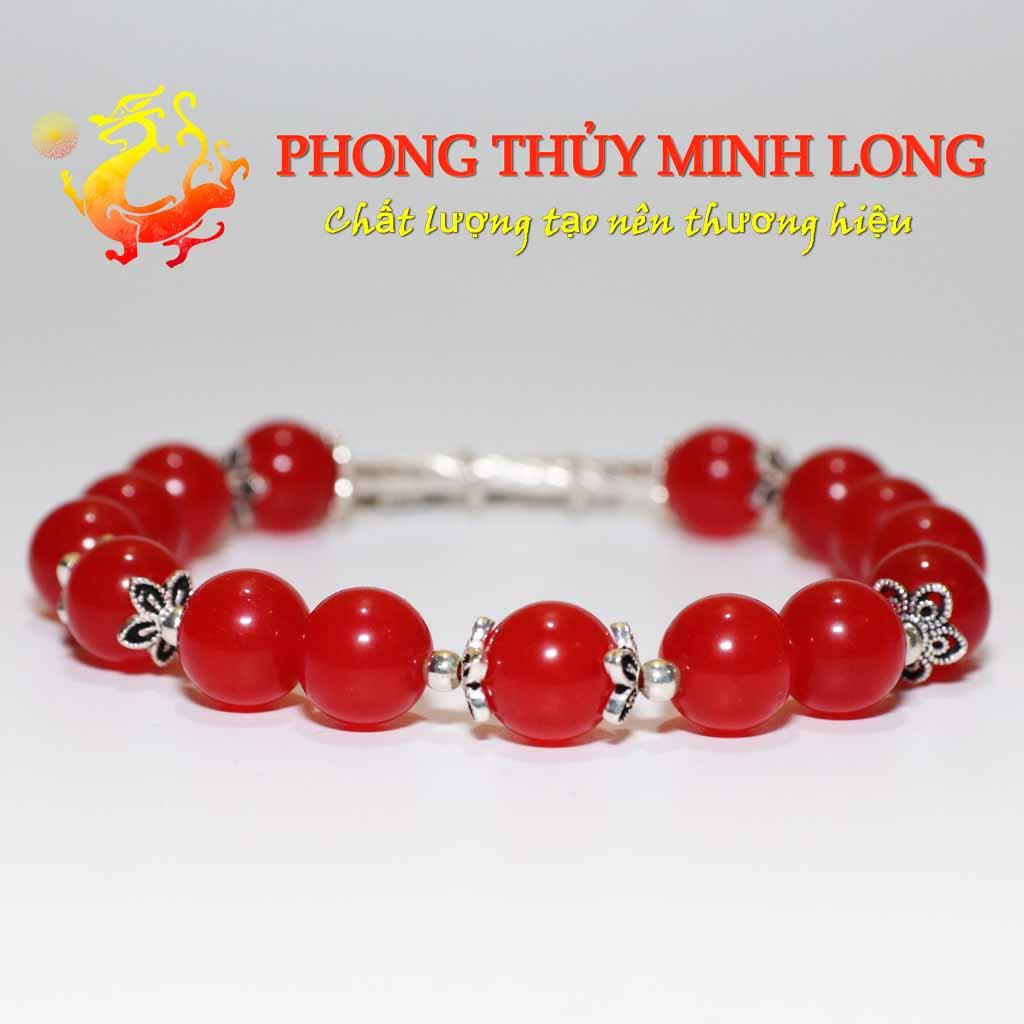 Vòng tay đá Mã Não Đỏ mix túi tiền lá bạch dương bạc nhỏ xinh với người mệnh Hỏa và Thổ