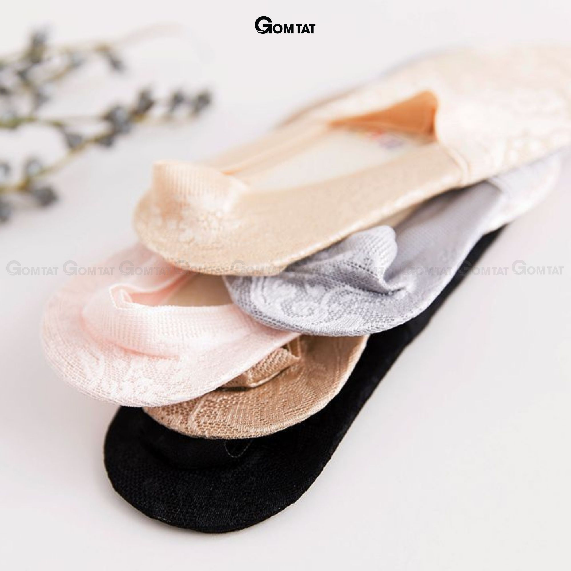 Tất nữ đi giày búp bê có bo thun chống tuột gót, vớ lười nữ chất liệu lụa phối ren cao cấp - LUAREN-PO-3028-1DOI