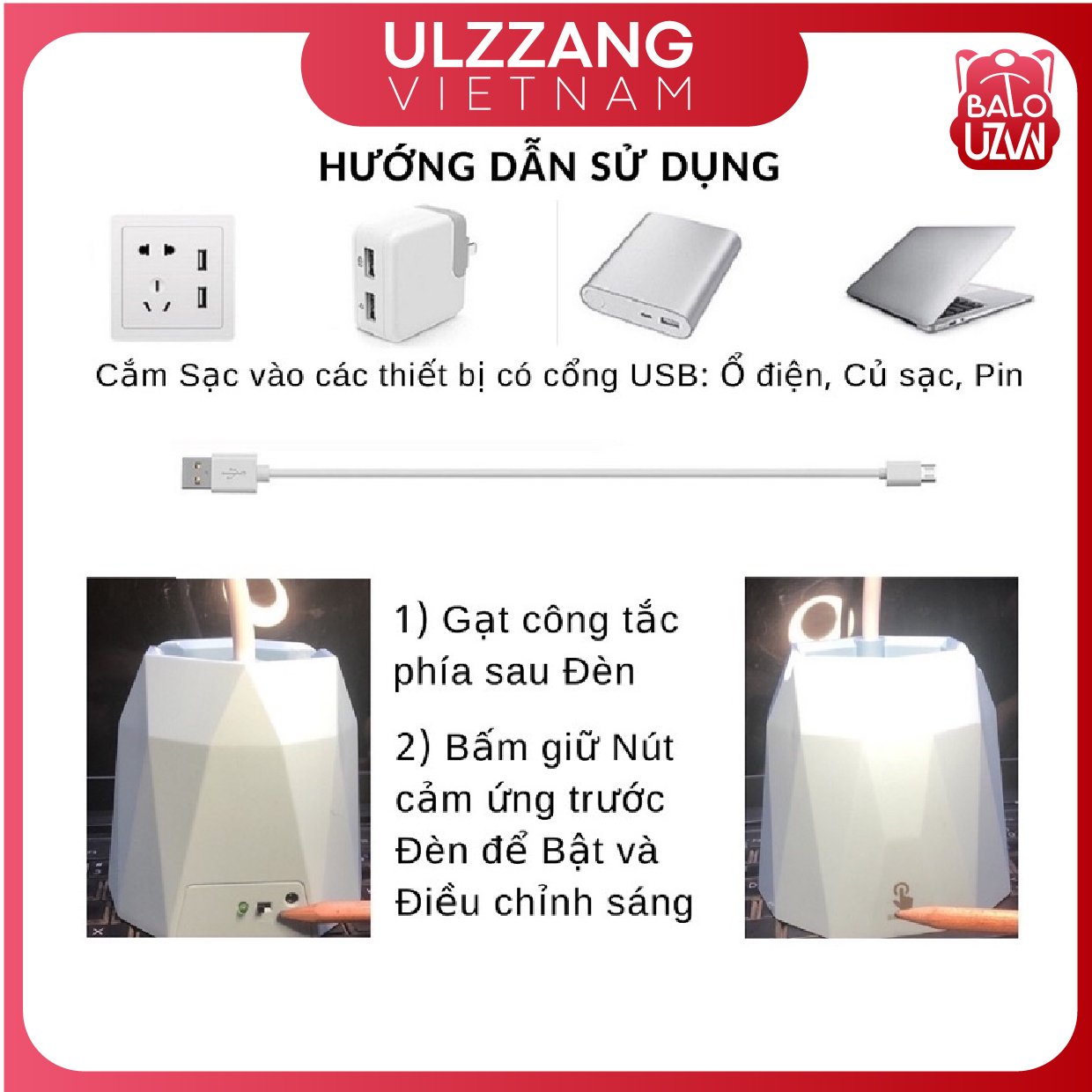 Đèn học để bàn chống cận tích điện , đèn mini cảm ứng đa năng cho bé 3 chế độ sáng.