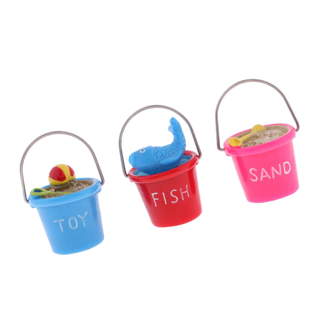 Lovely Mini Resin Beach Pail Fish And Sand Bucket For 1/12 Dollhouse