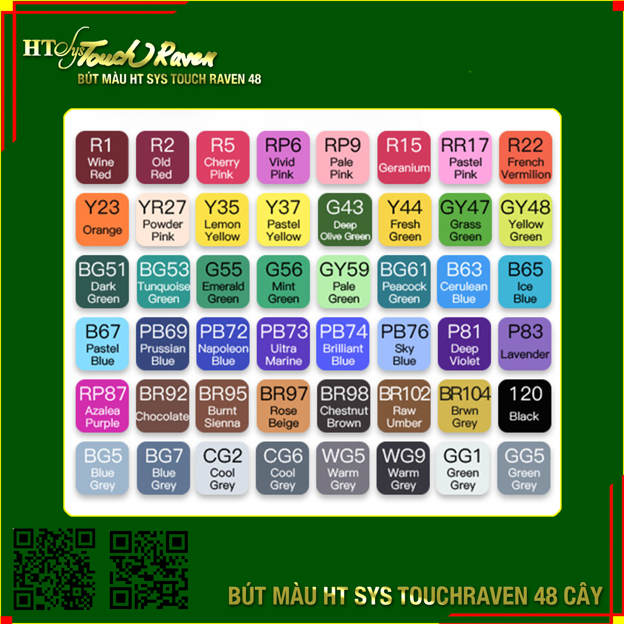 Bút màu Marker Touch Raven Twin 48 cây túi vải+ Dụng cụ rửa mặt silicone HT SYS