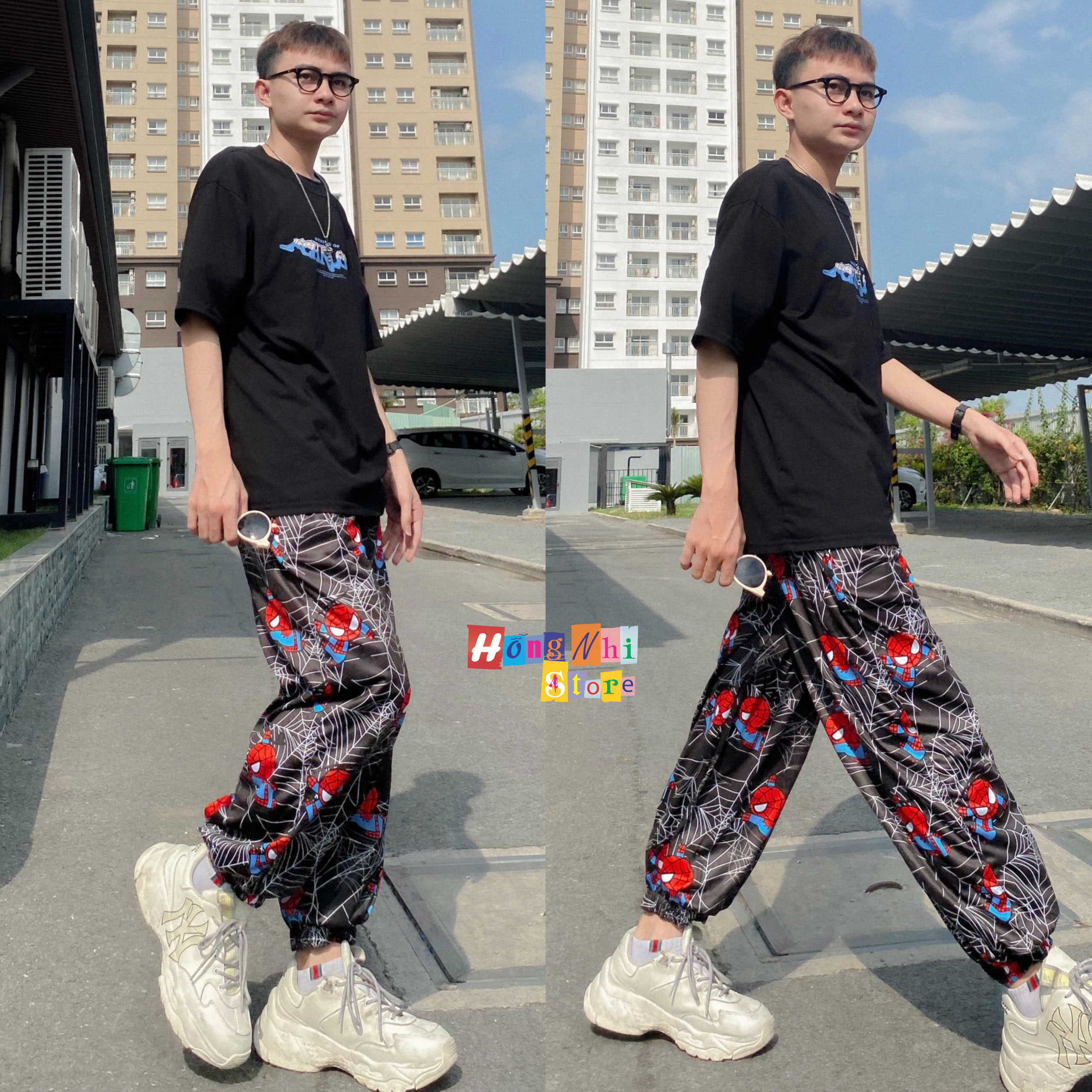 Quần Hoạt Hình Dài Bo Lai Người Nhện Spider Man Cartoon Pant V2 Oversize Ulzzang Unisex - MM - M