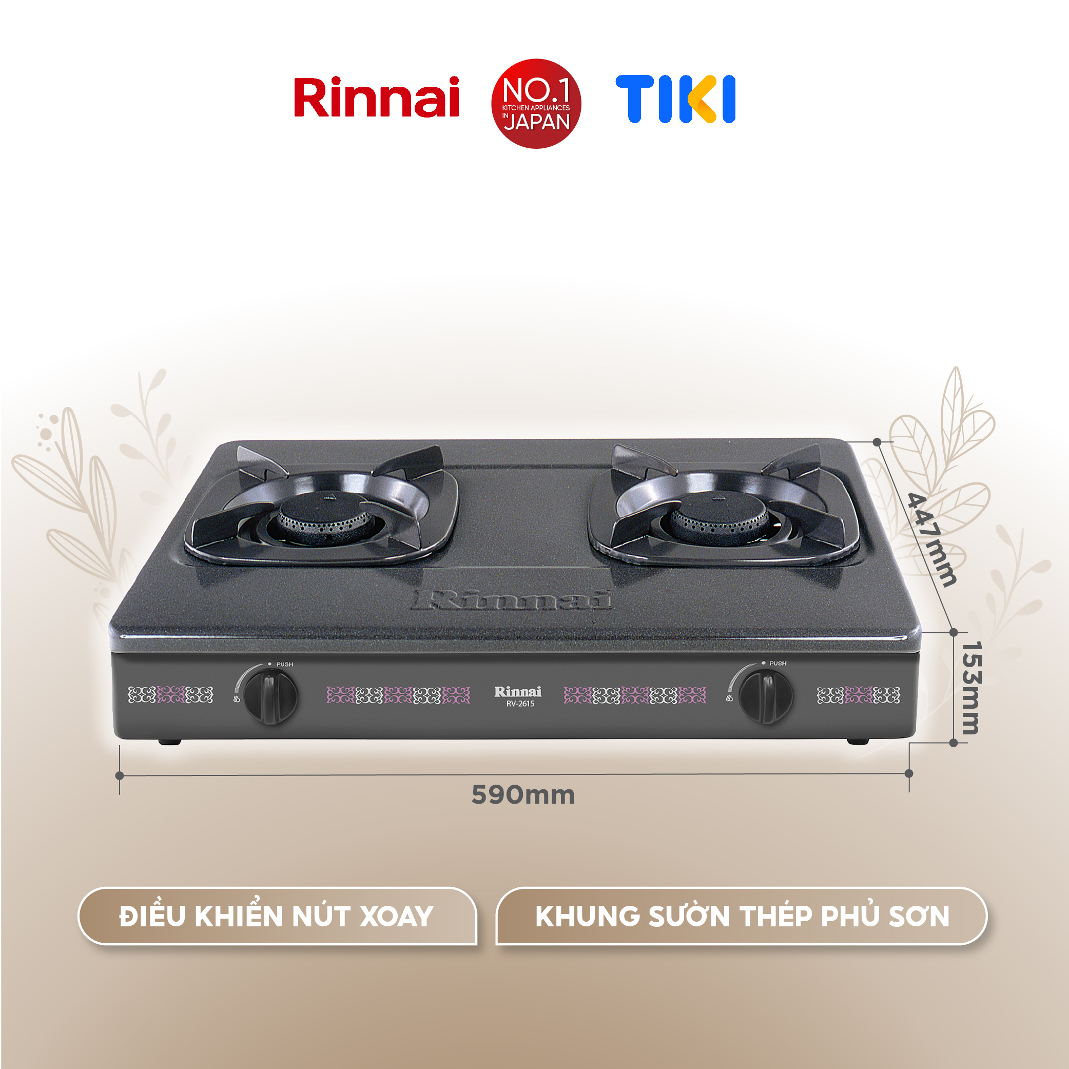 Bếp gas dương Rinnai RV-2615(G) mặt bếp men và kiềng bếp men - Hàng chính hãng