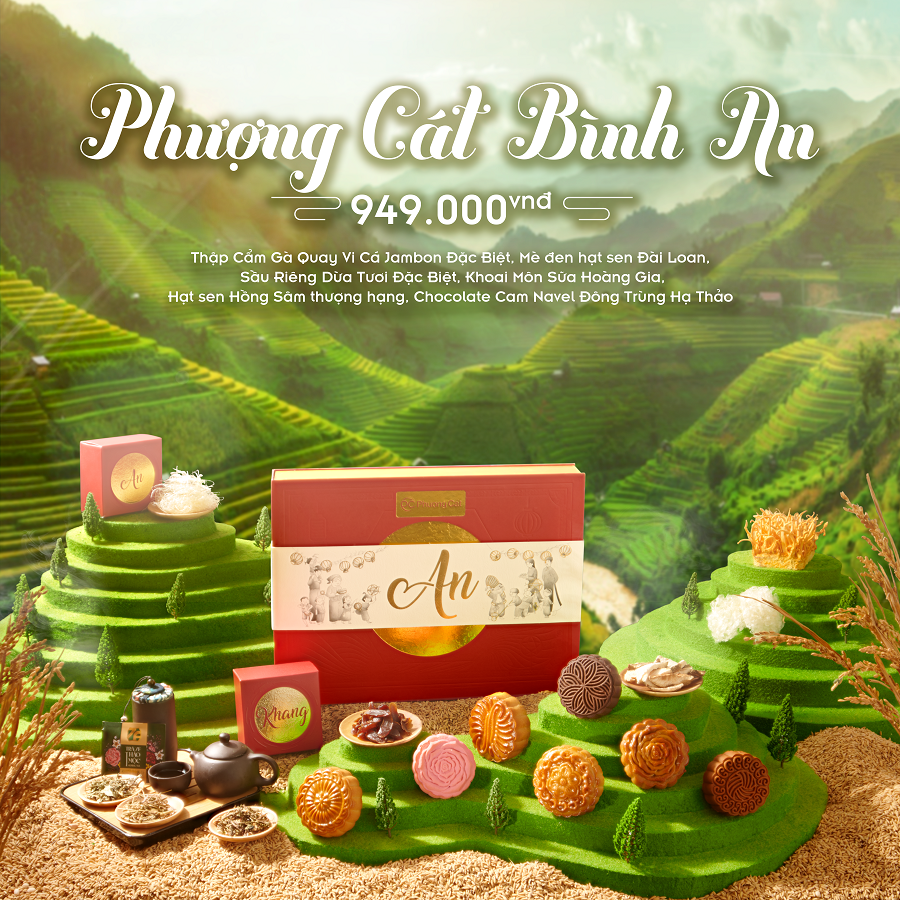 Set Bánh Trung Thu Phượng Cát Bình An Nonglamfood - Hộp 4 bánh - 1 Mứt - 1 Trà