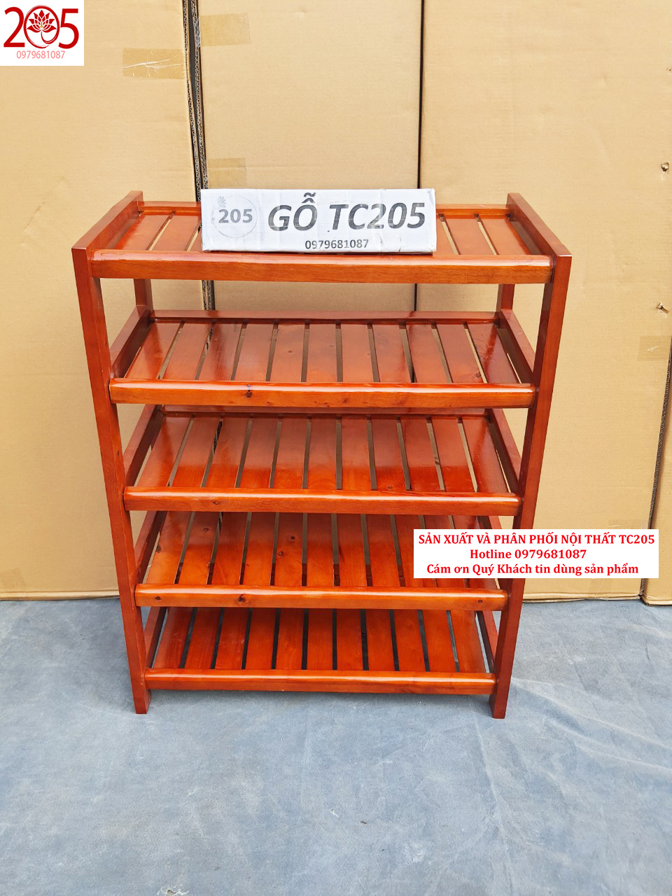 KỆ DÉP 5 TẦNG DÀI 60CM GỖ CAO SU - MÀU MẬT ONG