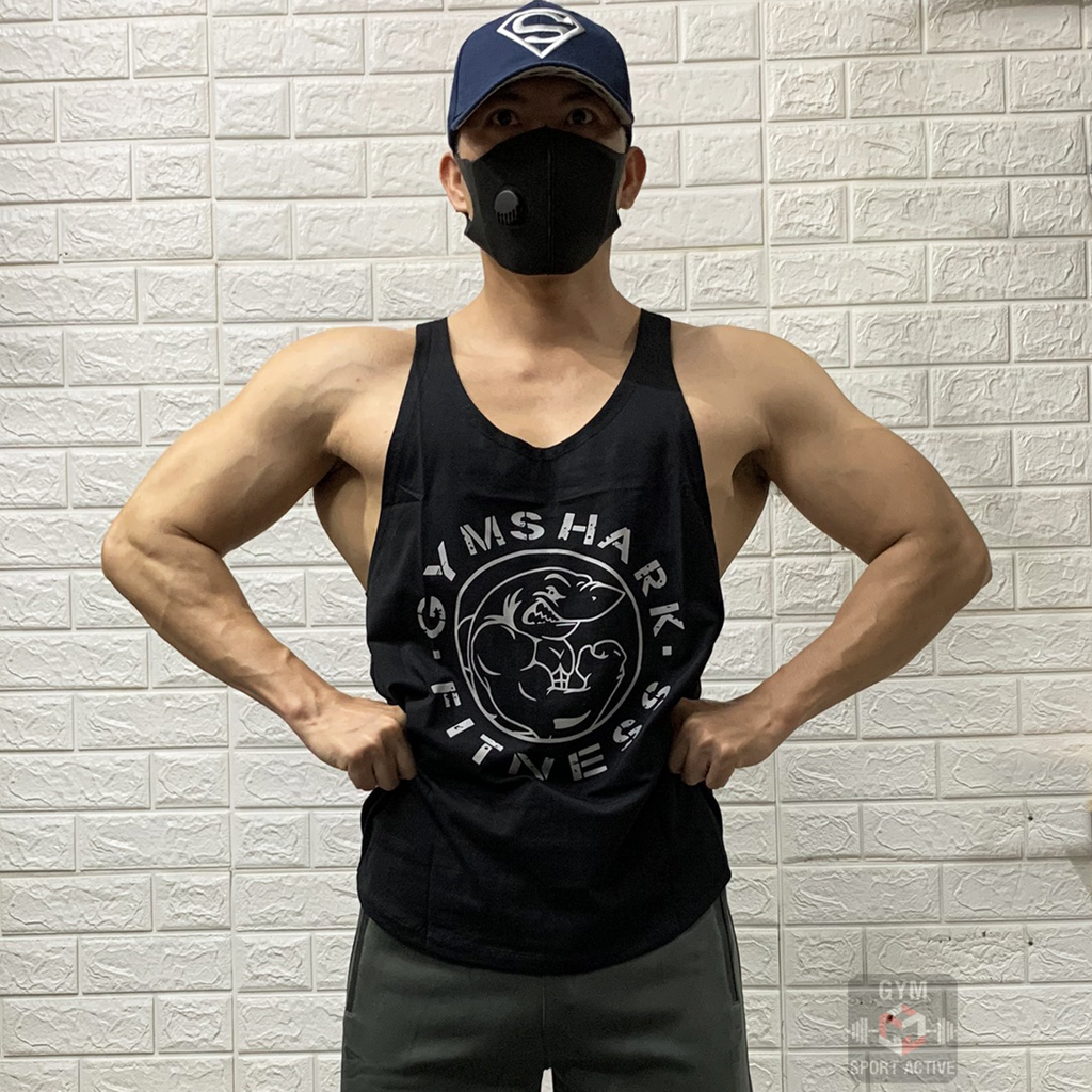 Áo ba lỗ nam thể thao áo tank tập gym nam stringer GymShar'k cá mập thun cotton co giãn 4 chiều