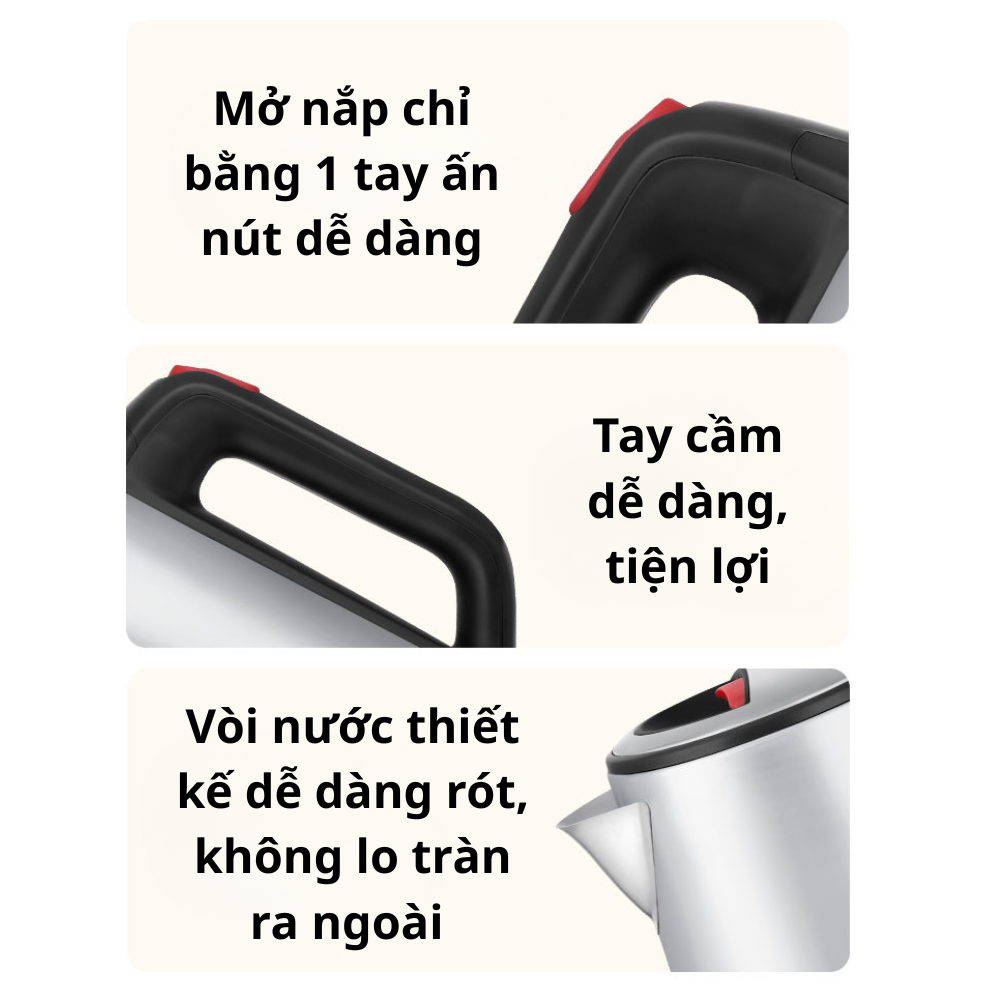 Ấm đun nước siêu tốc INOX304 Lumabella B-3013 dung tích lớn 2.3L, công suất cao 1500W, hâm nước pha sữa nhanh chóng, dễ sử dụng, vô cùng tiện lợi - DELIYA - HÀNG CHÍNH HÃNG