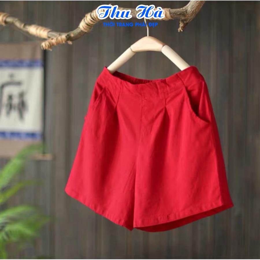 Quần short nữ cạp cao Thu Hà quần đùi kaki bền mát, thiết kế trẻ trung năng động QKH.48